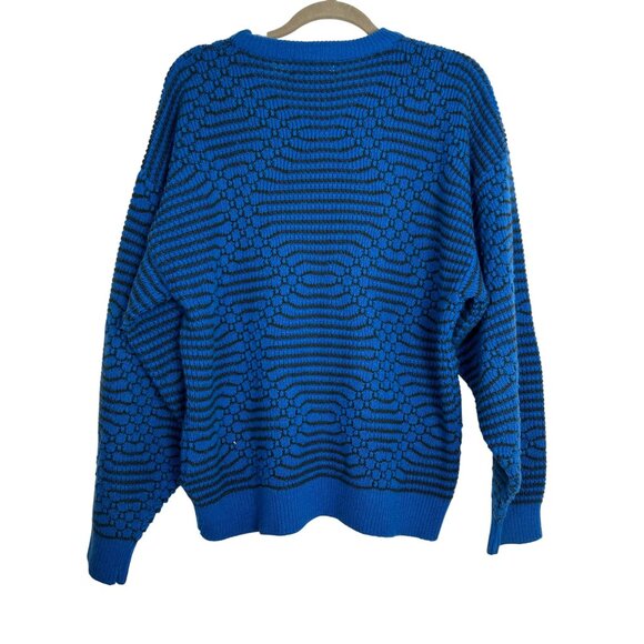 VTG Saturdays Mens Medium Blue Knit Sweater Textured Geometric Pattern Acrylic - Picture 10 of 12